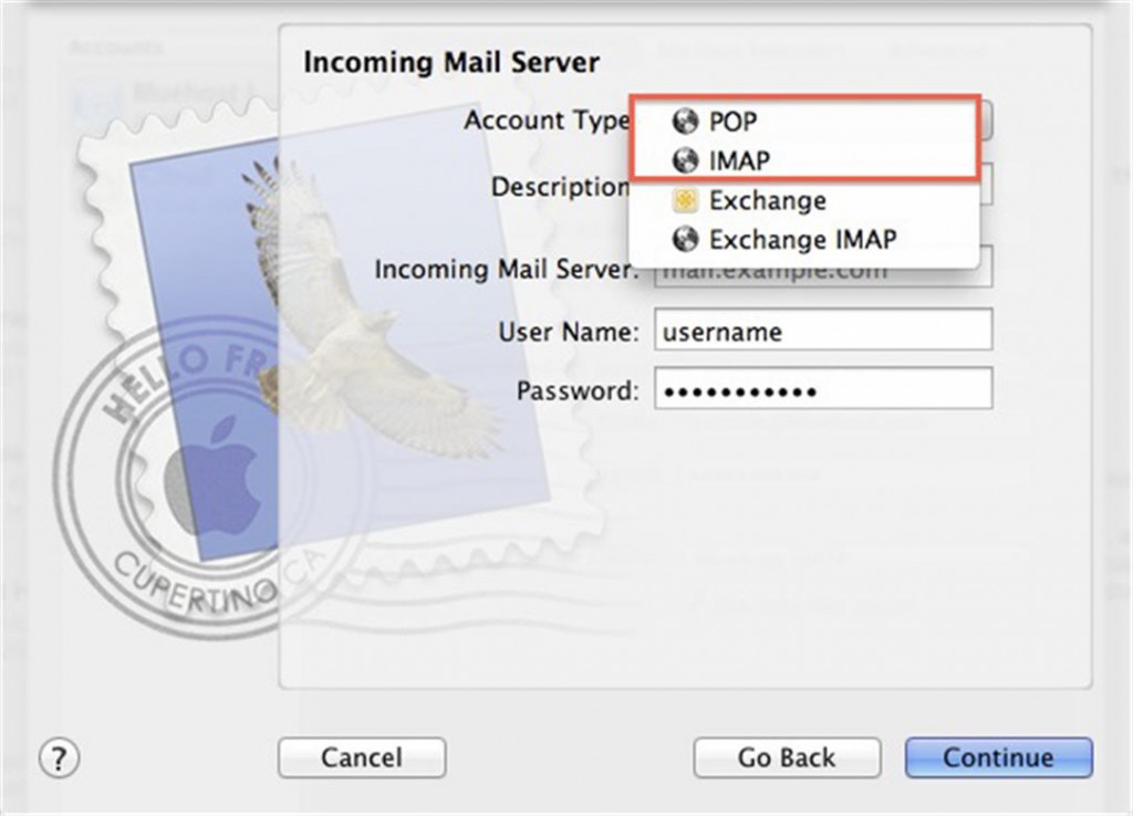mac mail exchange account settigns